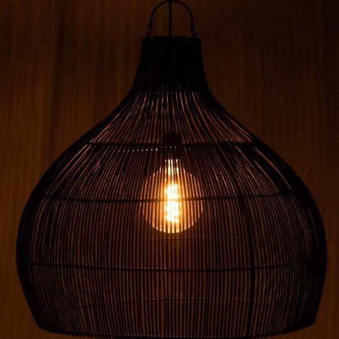 Lampkap Peervorm Rotan Zwart - Hanglamp - J-Line - livinglovely.nl