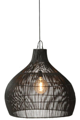Lampkap Peervorm Rotan Zwart - Hanglamp - J-Line - livinglovely.nl