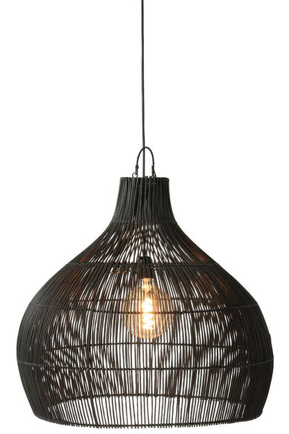 Lampkap Peervorm Rotan Zwart - Hanglamp - J-Line - livinglovely.nl