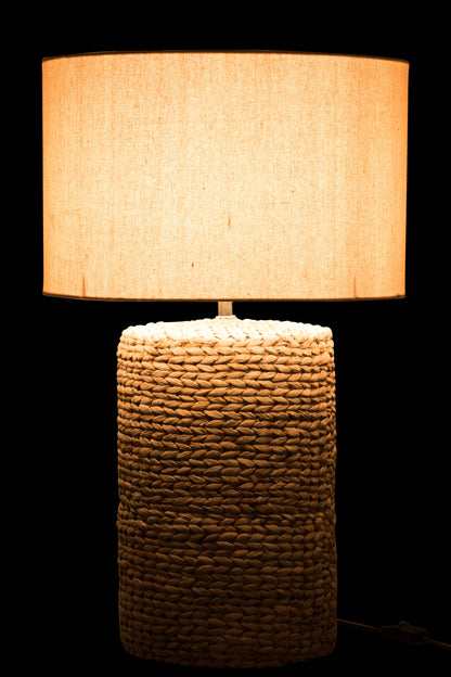 Lampvoet + Kap Dik Vlecht Beton/Katoen Naturel L - Tafellamp - J-Line - livinglovely.nl