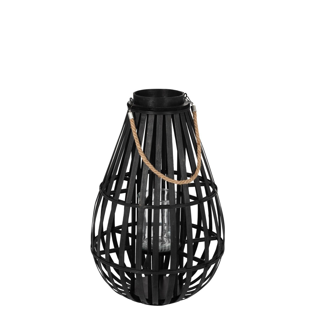 Lantaarn Druppelvorm Bamboo Zwart Small - Lantaarn - J-Line - livinglovely.nl