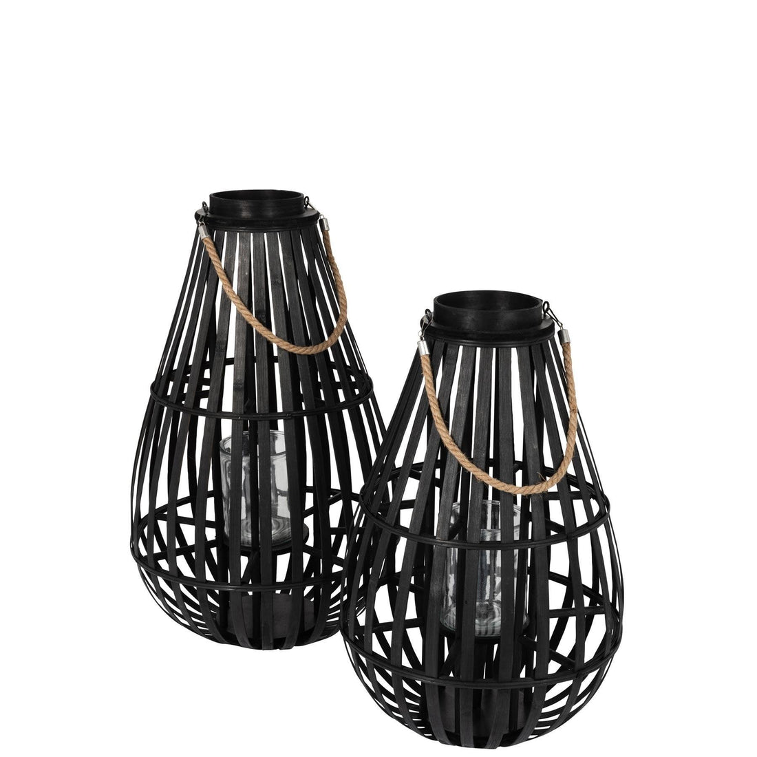 Lantaarn Druppelvorm Bamboo Zwart Small - Lantaarn - J-Line - livinglovely.nl