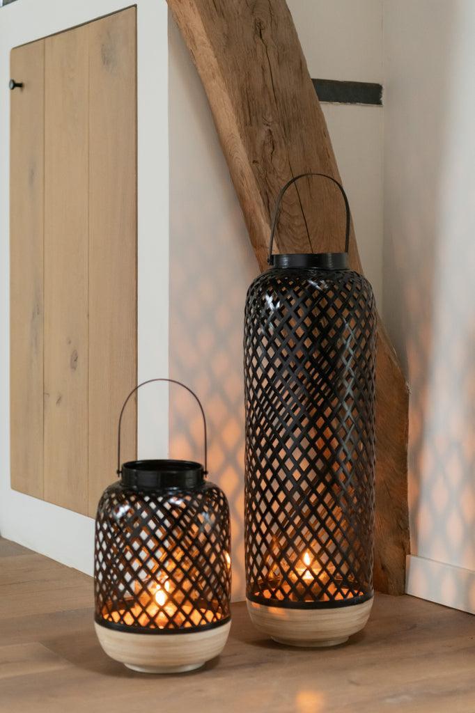 Lantaarn Evi Bamboe Zwart Large - Lantaarn - J-Line - livinglovely.nl