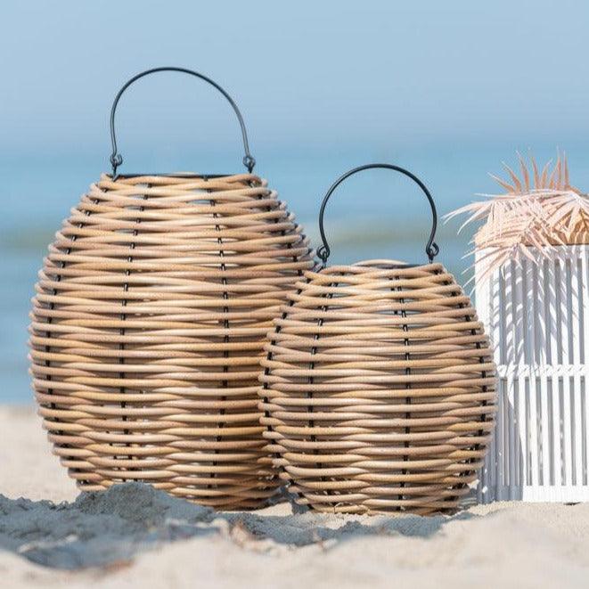 Lantaarn Gewoven Led Plastic Naturel Small - Lantaarn - J-Line - livinglovely.nl