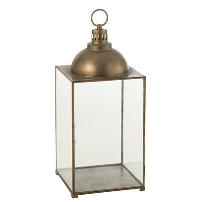 Lantaarn Hagrid Brons Medium van J-Line, bronskleurige lantaarn van glas en ijzer van 85cm hoog