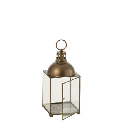 Bronzen lantaarn Hagrid van J-Line van opzij gezien, glaspanelen in een smal metalen frame
