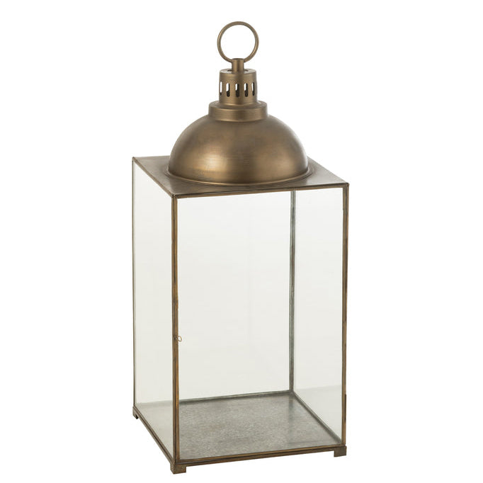 Lantaarn Hagrid Glas/Ijzer Brons Medium - Lantaarn - J-Line - livinglovely.nl