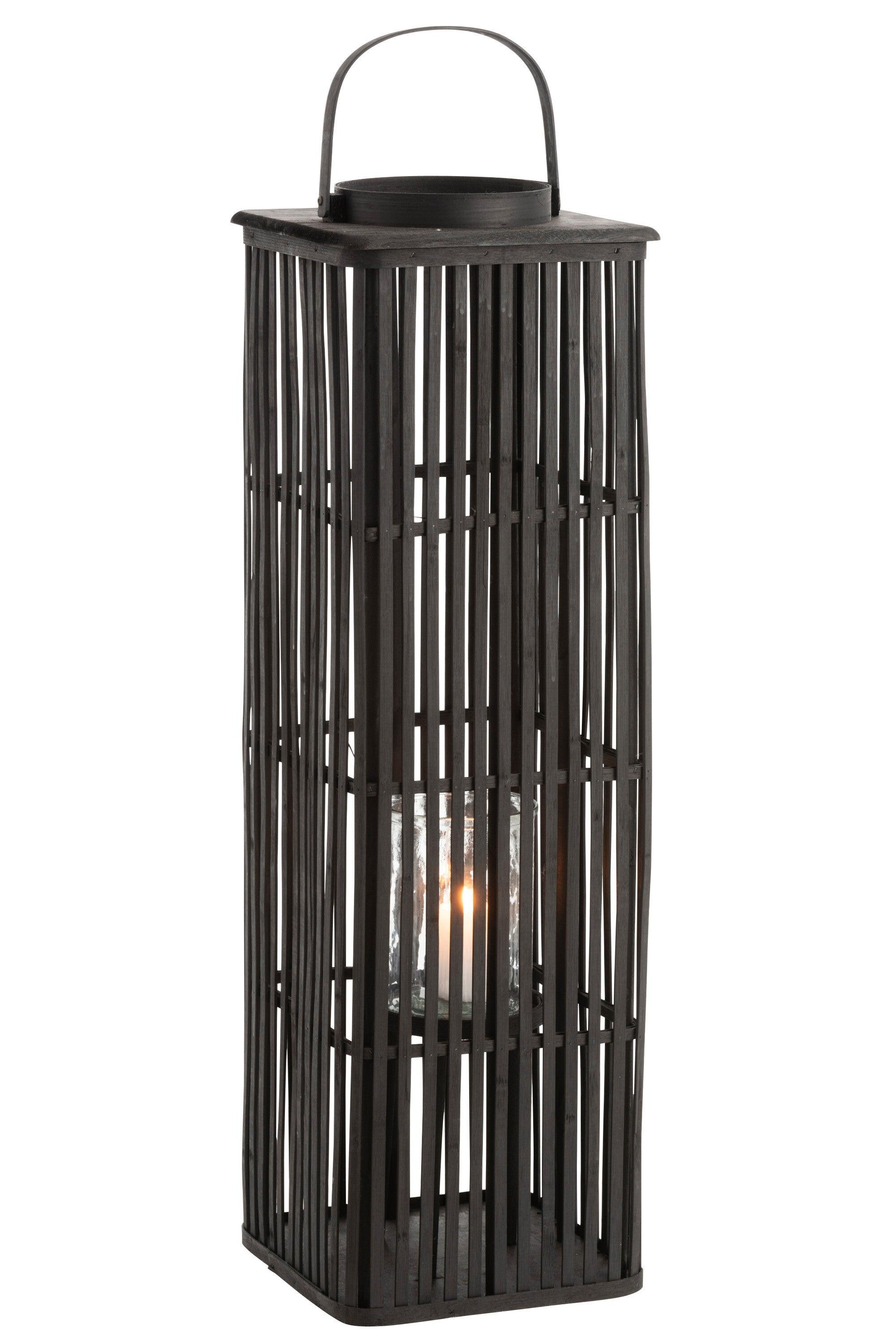 Lantaarn Lang Bamboo Zwart - Lantaarn - J-Line - livinglovely.nl