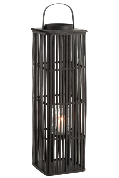 Lantaarn Lang Bamboo Zwart - Lantaarn - J-Line - livinglovely.nl