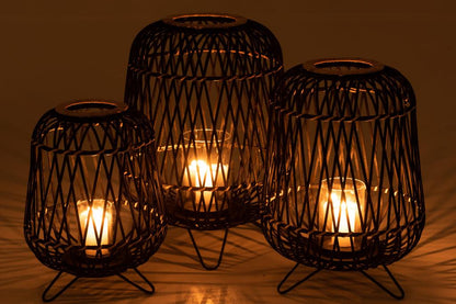 Lantaarn Op Voet Bamboe Zwart/Naturel Large - Lantaarn - J-Line - livinglovely.nl