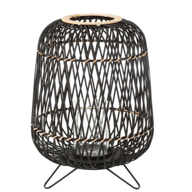 Lantaarn Op Voet Bamboe Zwart/Naturel Large - Lantaarn - J-Line - livinglovely.nl