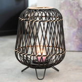 Lantaarn Op Voet Bamboe Zwart/Naturel Large - Lantaarn - J-Line - livinglovely.nl