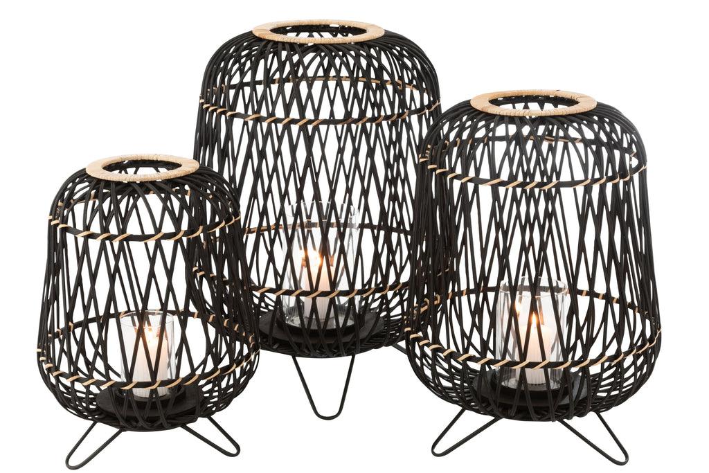 Lantaarn Op Voet Bamboe Zwart/Naturel Large - Lantaarn - J-Line - livinglovely.nl
