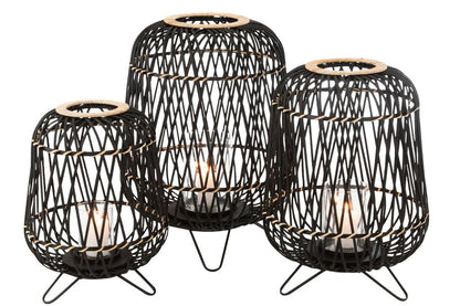 Lantaarn Op Voet Bamboe Zwart/Naturel Large - Lantaarn - J-Line - livinglovely.nl