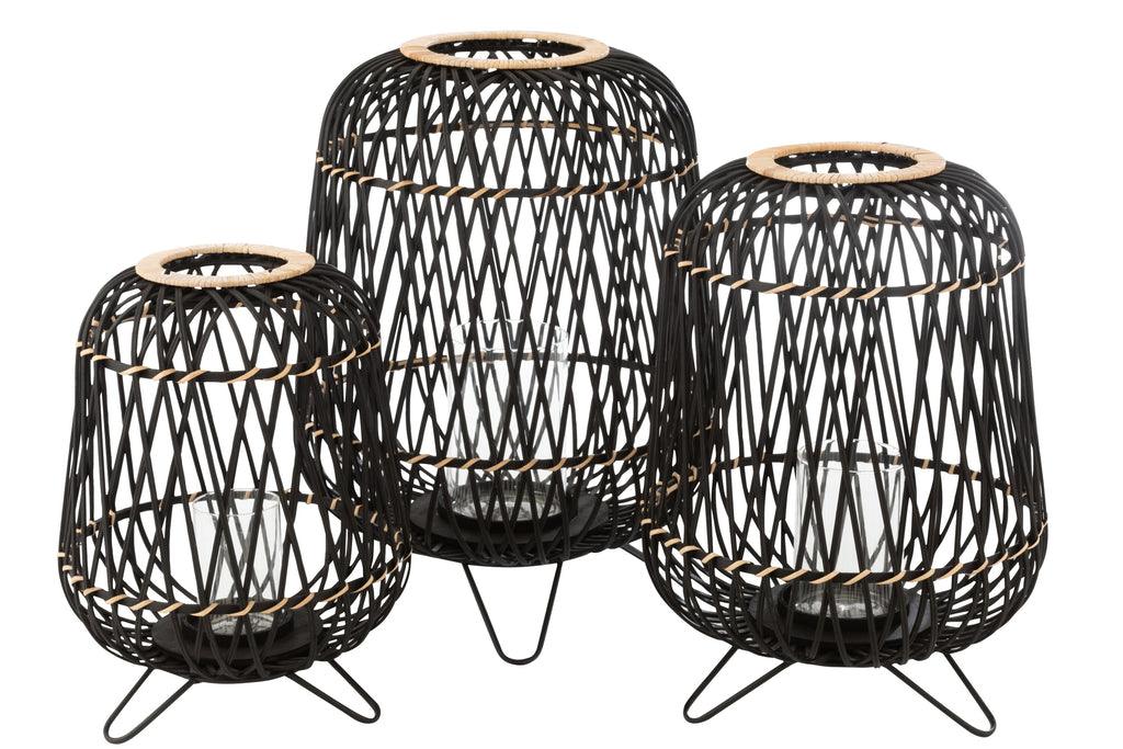 Lantaarn Op Voet Bamboe Zwart/Naturel Large - Lantaarn - J-Line - livinglovely.nl