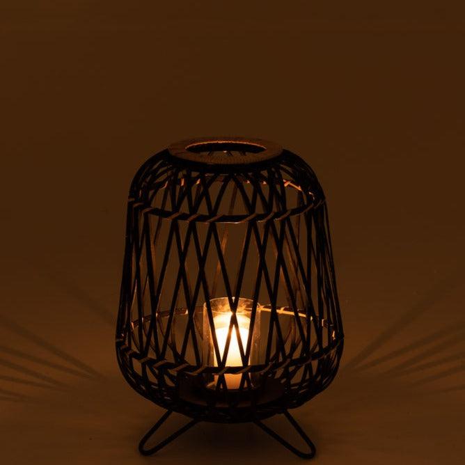 Lantaarn Op Voet Bamboe Zwart/Naturel Small - Lantaarn - J-Line - livinglovely.nl