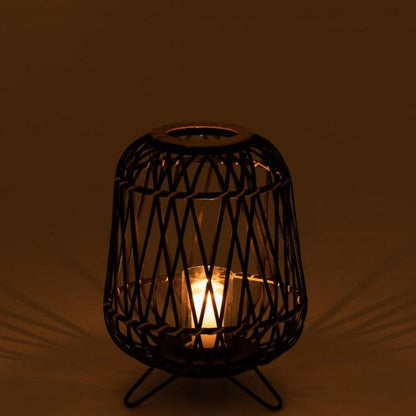Lantaarn Op Voet Bamboe Zwart/Naturel Small - Lantaarn - J-Line - livinglovely.nl