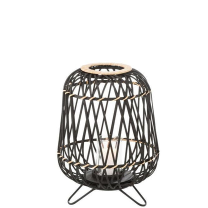 Lantaarn Op Voet Bamboe Zwart/Naturel Small - Lantaarn - J-Line - livinglovely.nl