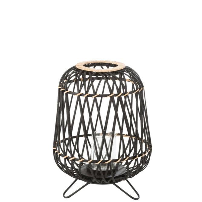 Lantaarn Op Voet Bamboe Zwart/Naturel Small - Lantaarn - J-Line - livinglovely.nl