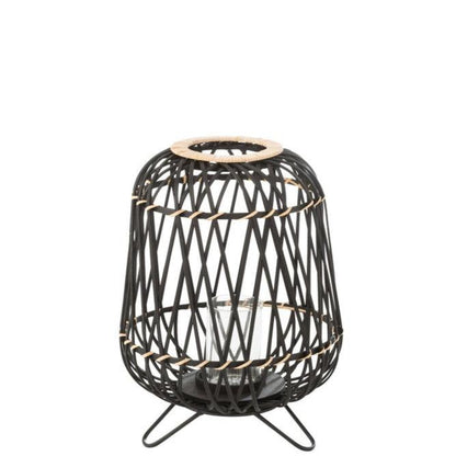 Lantaarn Op Voet Bamboe Zwart/Naturel Small - Lantaarn - J-Line - livinglovely.nl