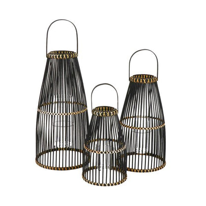 Lantaarn Skagen - Bamboe / Glas - Zwart Set van 3 Pomax - Lantaarn - Pomax - livinglovely.nl