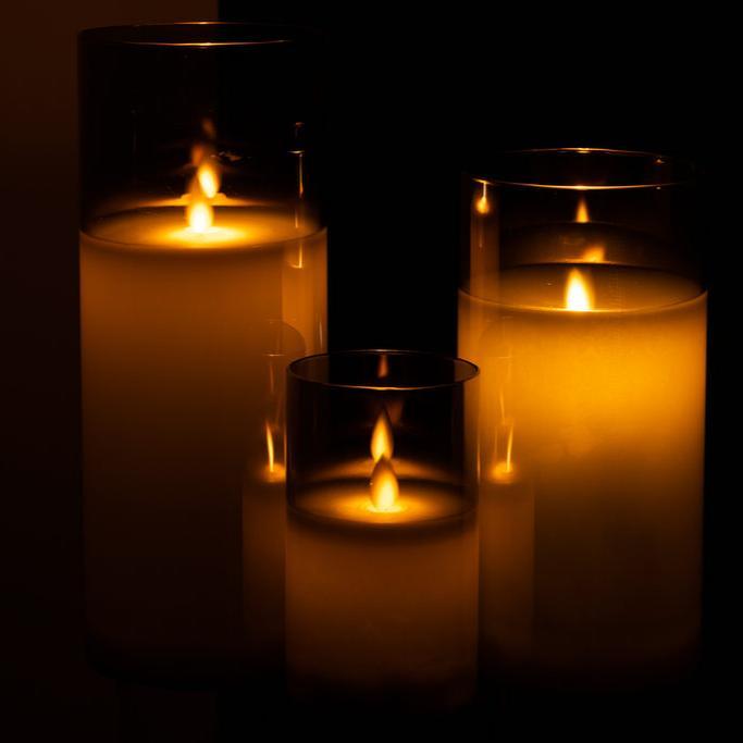 Ledlamp Blinkend Glas Grijs Large - LED Kaars - J-Line - livinglovely.nl