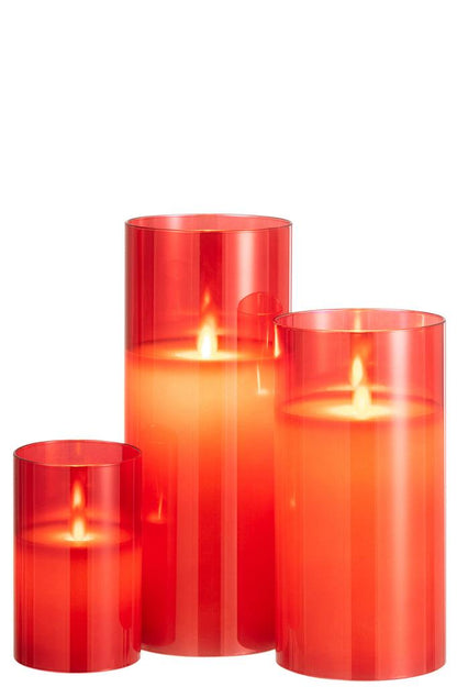 Ledlamp Blinkend Glas Rood Large - LED Kaars - J-Line - livinglovely.nl