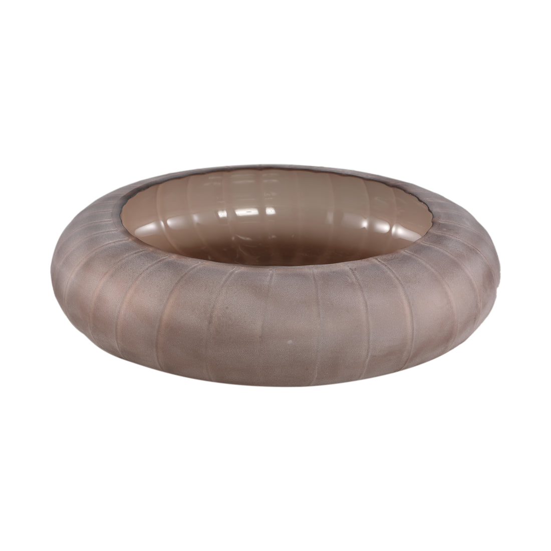 Levente Sand Carved Glass Round Bowl Ribbed PTMD - Schaal - PTMD - livinglovely.nl