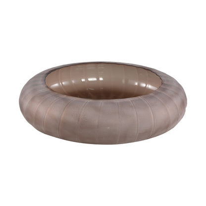 Levente Sand Carved Glass Round Bowl Ribbed PTMD - Schaal - PTMD - livinglovely.nl