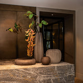 Levente Sand Carved Glass Round Vase Ribbed High Dia17x60cm PTMD - Vaas - PTMD - livinglovely.nl