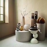 Levente Sand Carved Glass Round Vase Ribbed Low dia26cmx30cm PTMD - Vaas - PTMD - livinglovely.nl