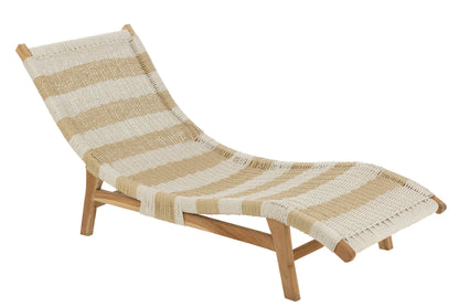 Ligbed + Kussen Strepen Geweven Plastiek/Teak Wit/Naturel - Ligbed - J-Line - livinglovely.nl