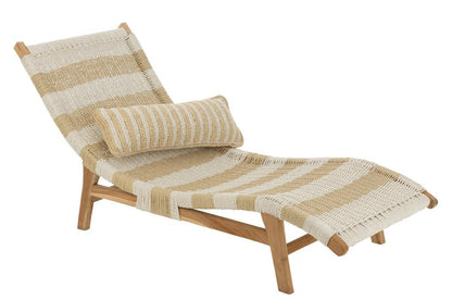 Ligbed + Kussen Strepen Geweven Plastiek/Teak Wit/Naturel - Ligbed - J-Line - livinglovely.nl