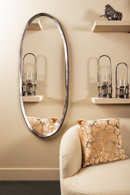 Limera Nickel Alu Oval Mirror Irregular Border M 60x3.5x150cm PTMD - Spiegel - PTMD - livinglovely.nl