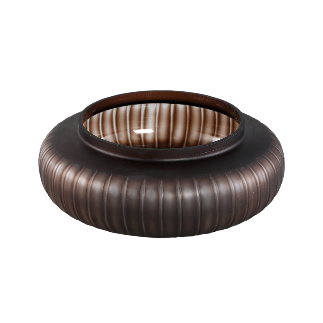 Linesa Brown Carved Glass Round Vase Low Matt 35.x11.5cm PTMD - Vaas - PTMD - livinglovely.nl