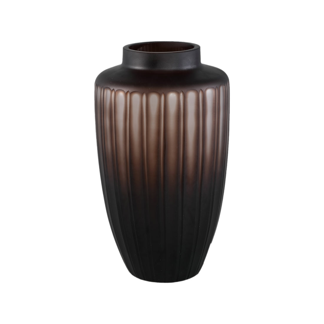 Linesa Brown Carved Glass Shaped Vase Matt LDia 19xh33cm PTMD - Vaas - PTMD - livinglovely.nl