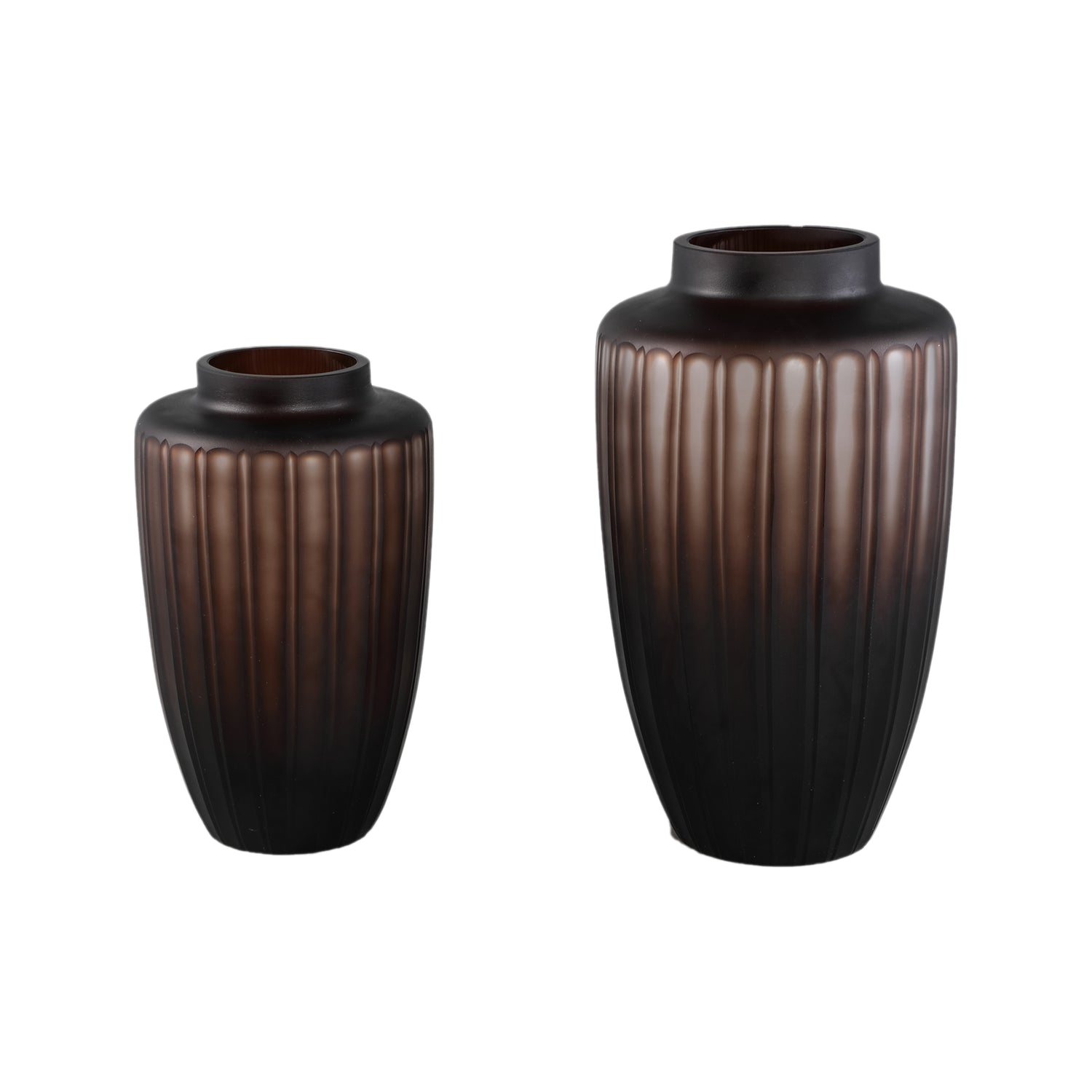 Linesa Brown Carved Glass Shaped Vase Matt LDia 19xh33cm PTMD - Vaas - PTMD - livinglovely.nl