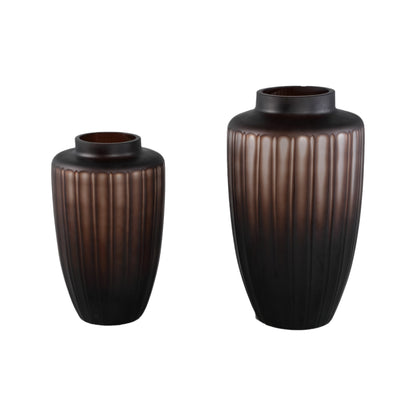 Linesa Brown Carved Glass Shaped Vase Matt LDia 19xh33cm PTMD - Vaas - PTMD - livinglovely.nl