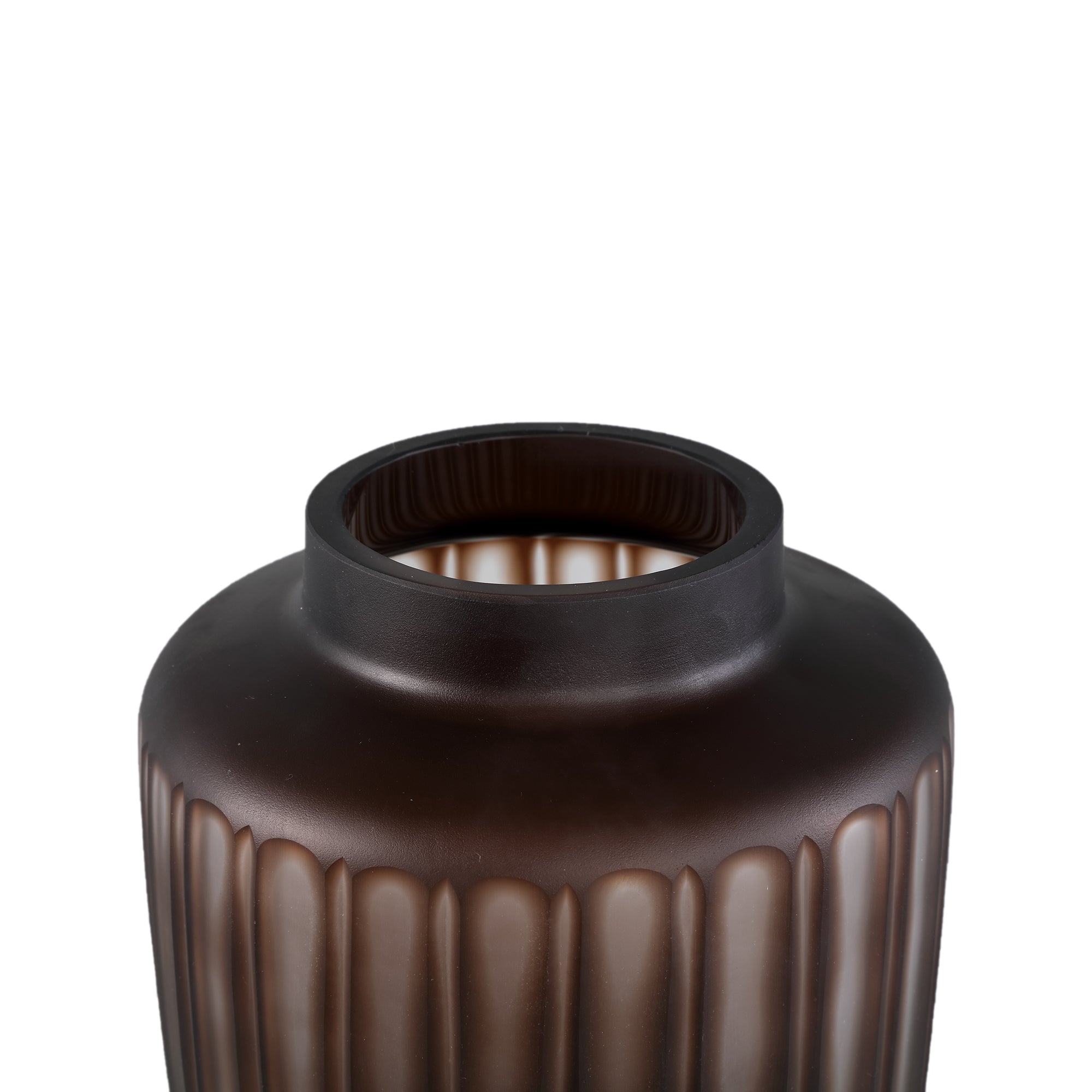 Linesa Brown Carved Glass Shaped Vase Matt LDia 19xh33cm PTMD - Vaas - PTMD - livinglovely.nl