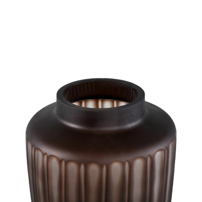 Linesa Brown Carved Glass Shaped Vase Matt LDia 19xh33cm PTMD - Vaas - PTMD - livinglovely.nl