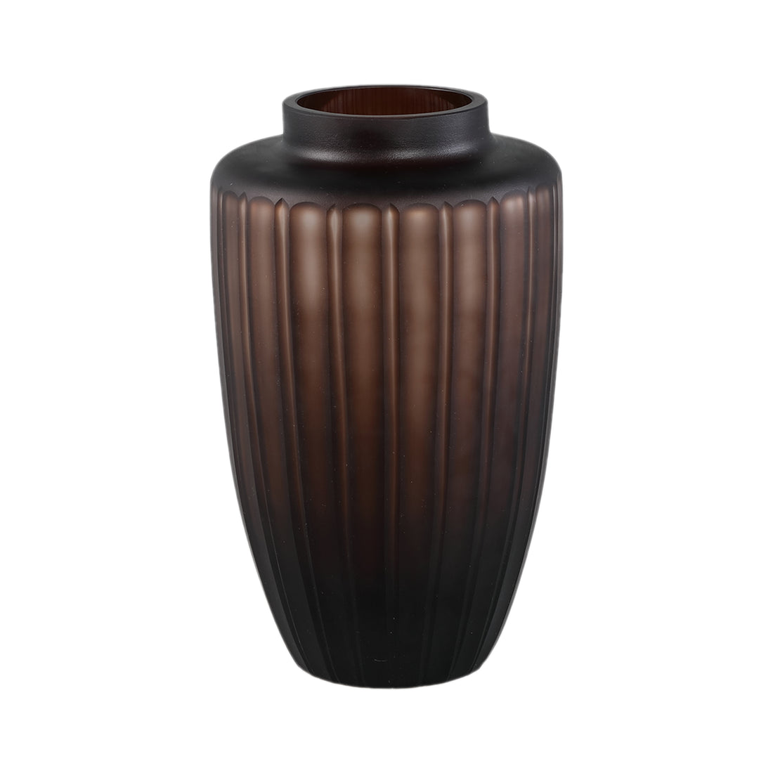 Linesa Brown Carved Glass Shaped Vase Matt S Dia 16xh27,5cm PTMD - Vaas - PTMD - livinglovely.nl