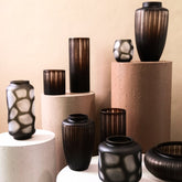 Linesa Brown Carved Glass Shaped Vase Matt S Dia 16xh27,5cm PTMD - Vaas - PTMD - livinglovely.nl