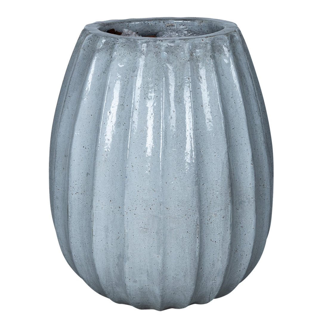 Lionne White Ceramic Pot Ribbed Bulb Round L Dia60xH70cm PTMD - Pot - PTMD - livinglovely.nl