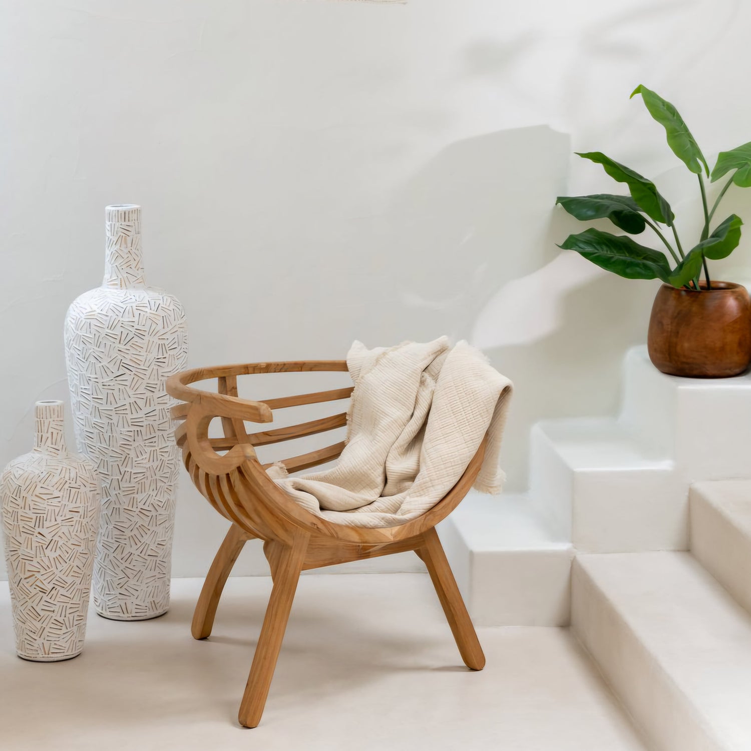 Loungestoel Crab Teak Hout Naturel - Fauteuil - J-Line - livinglovely.nl