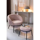 Loungestoel + Poef Ijzer Lichtroze/Zwart J-Line