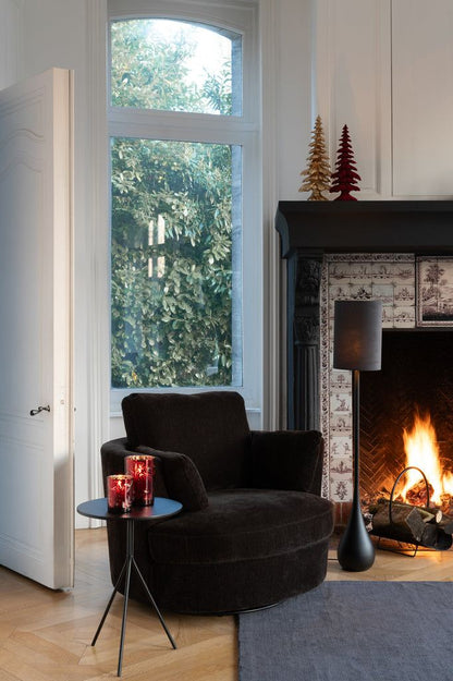 Loungestoel Swivel Populierenhout / Schuim Donker Bruin - J-Line - Fauteuil - J-Line - livinglovely.nl