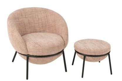 Loungstoel + krukje Napoli Licht Roze J-Line - Loungestoel - J-Line - livinglovely.nl