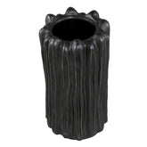Luci Black Ceramic Vase Ribbed Round L van PTMD, packshot vanuit een andere hoek op witte achtergrond