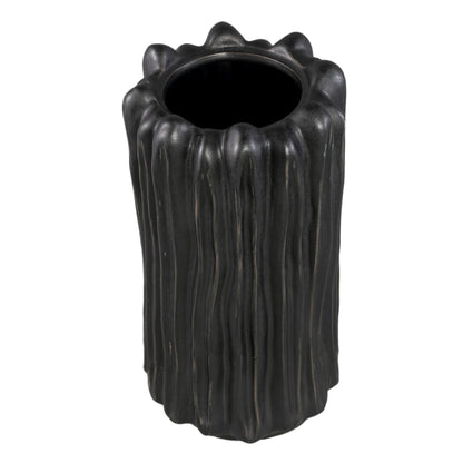 Luci Black Ceramic Vase Ribbed Round L van PTMD, packshot vanuit een andere hoek op witte achtergrond