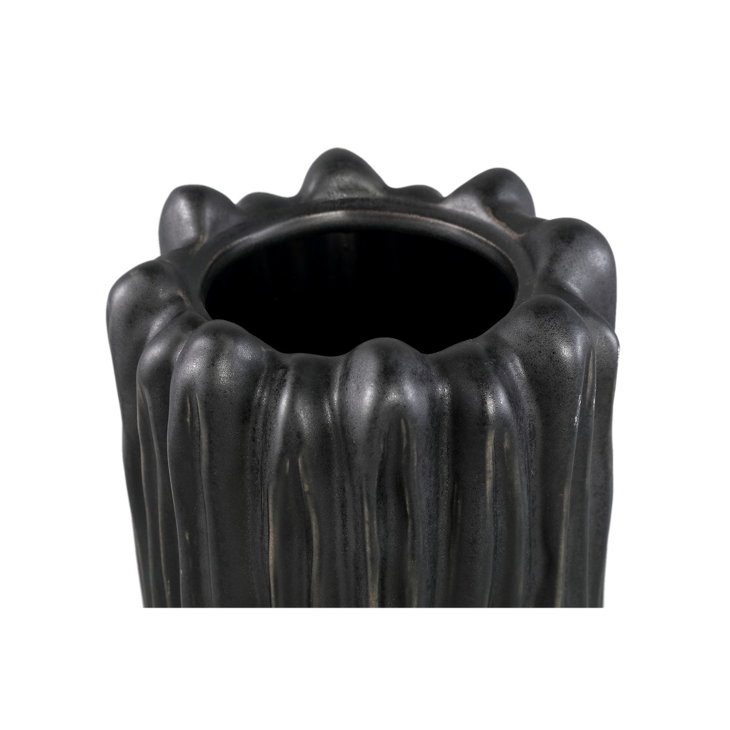 Luci Black Ceramic Vase Ribbed Round L van PTMD, detail van het ribbelpatroon